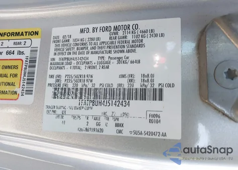 2018 Ford Mustang Ecoboost Premium from USA, damaged, VIN 1FATP8UH4J5142434